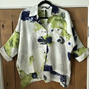 EUC IC by Connie K button down linen blouse shirt Women’s M Oversized Lagenlook
